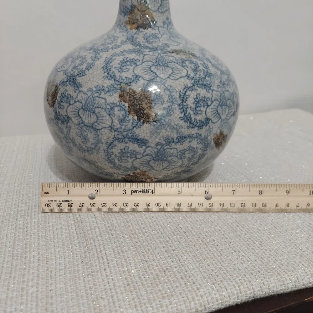 Large Porcelain Flower Bud Vase Distressed Crackle French Shabby Chic